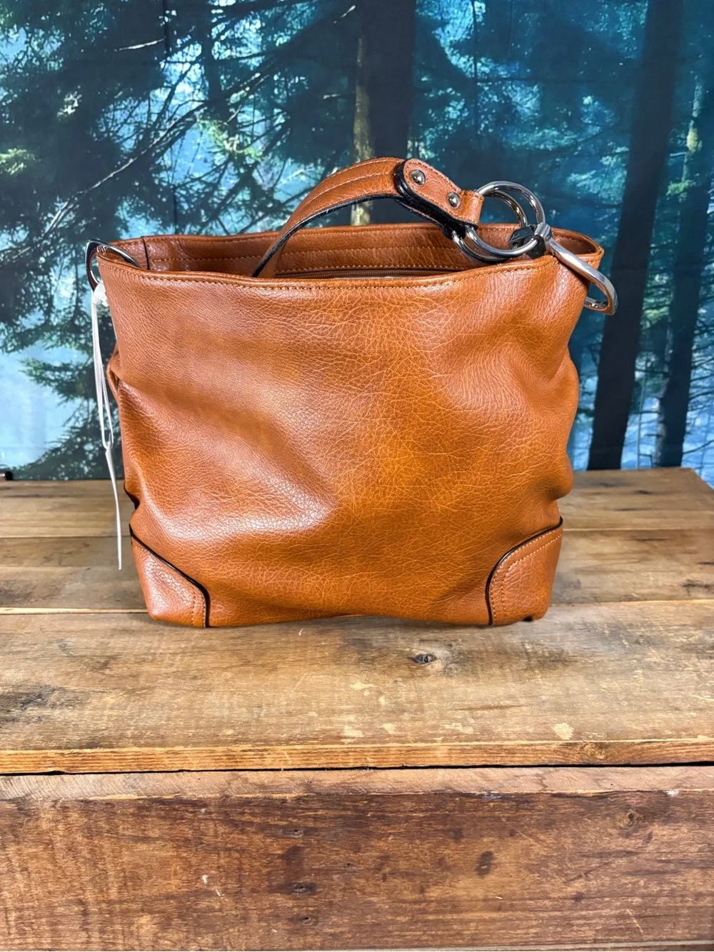 Alyssa Camel Hobo Shoulder Bag Vegan Leather Snap Hook NWT